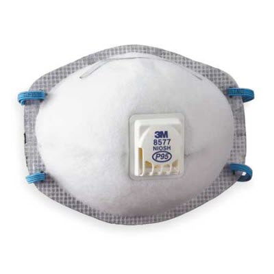 3M 8577 P95 Disposable Valved Particulate Respirator with Nuisance Level Organic Vapor Relief: Box of 10 Respirator Masks